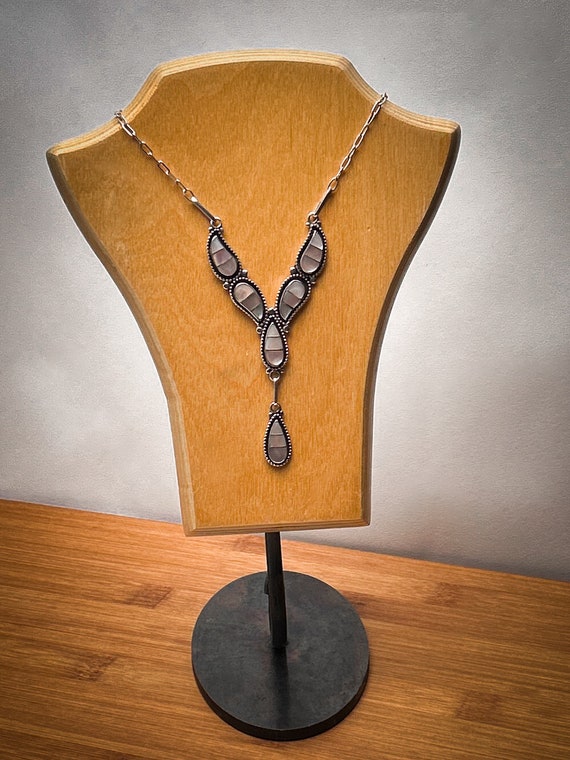 W&S LEEKITY Native American Abalone Inlay Sterling Silver Necklace