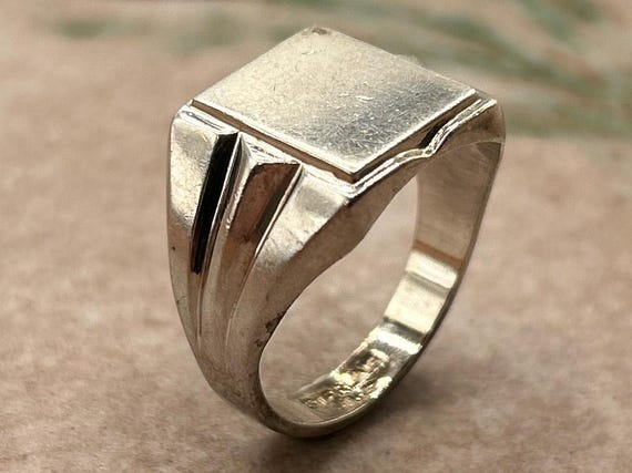 Vintage Sterling Silver Signet Ring, Men's Ring, Size 12