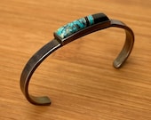 Authentic Navajo Sterling Silver Turquoise and Onyx Inlay Cuff Bracelet by Herbert & Veronic Thompson - Vintage Southwestern Art