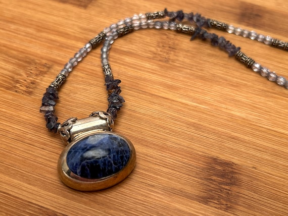 Sterling Silver Toggle Clasp Necklace with Sodalite Slider Pendant