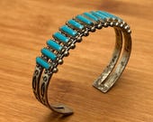 Vintage Navajo Sterling Turquoise Bracelet, Petite Point Cuff