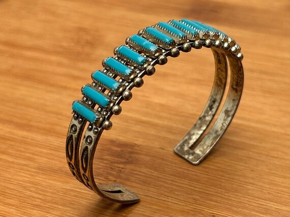 Vintage Navajo Sterling Turquoise Bracelet, Petite Point Cuff