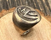 Men's Vintage Sterling Silver Brutalist Modernist Native American Ring, Size 10 1/4, 16.6 Grams