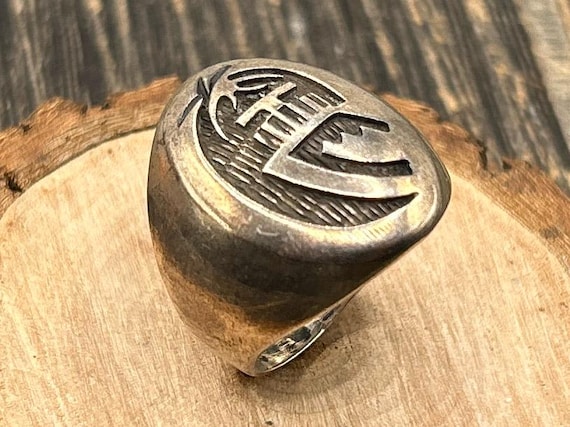 Men's Vintage Sterling Silver Brutalist Modernist Native American Ring, Size 10 1/4, 16.6 Grams