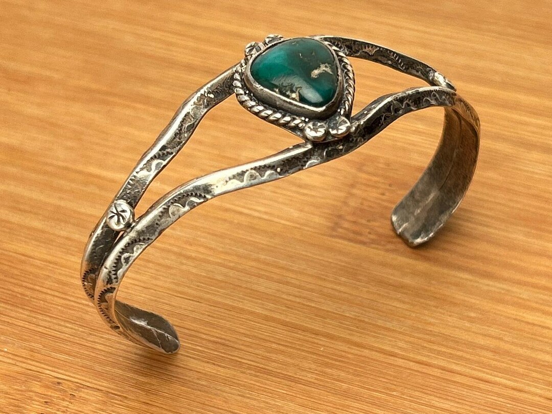 Vintage Fred Harvey Era Style Navajo Sterling Silver & Turquoise Cuff ...