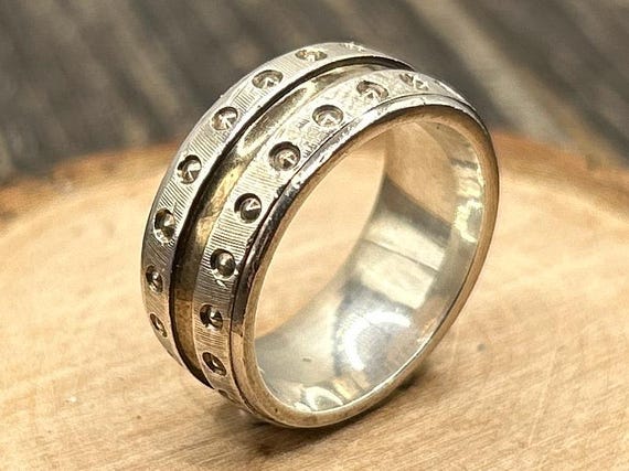 Steampunk Inspired Sterling Silver & Gold-Tone Band Ring by DGS, Size 6, 8g
