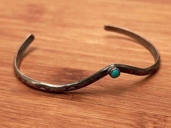 Vintage Navajo Sterling Silver Turquoise Cuff Bracelet NT Mark with Patina | 6g Lightweight Southwest Jewelry | 5.5" with 1.5" Opening
