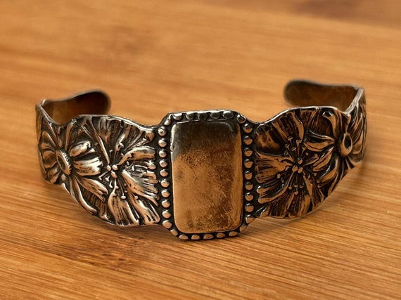 Vintage Foree Sterling Silver Floral Cuff Bracelet - Ornate Silver Design, Fits 6.5" Wrist
