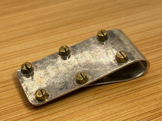 Vintage Taxco Mexico Sterling Silver Money Clip Industrial Screw Design