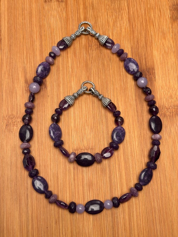 Carolyn Pollack Sterling Silver Amethyst Convertible Necklace and Bracelet Set