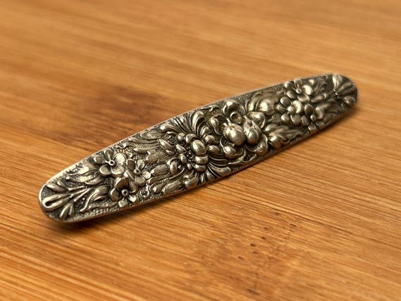 Steiff Sterling Floral Repousse Brooch, Vintage Sterling Silver Flower Pin, Victorian Style Jewelry, Antique Silver Brooch