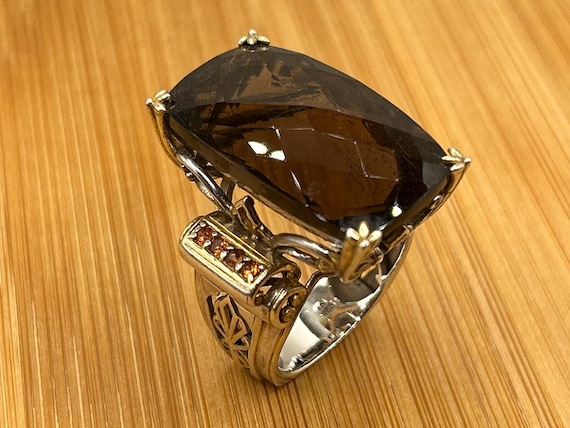 Michael Valitutti Smoky Quartz Garnet Ring Sterling Silver Gold Accent Size 10 1/4