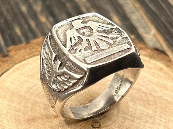 Taxco Mexican Sterling Silver Signet Ring Men's Eagle Crest Band Size 10