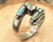 Vintage Carolyn Pollack Relios Sterling Silver Ring | Authentic Southwestern Inlay Turquoise & Crystal | Signed Designer Size 6.25