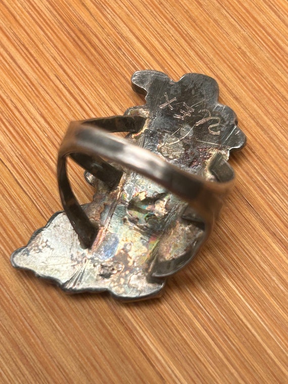 Zuni Rain Dancer Ring Sterling Silver Inlaid Stone - image 5