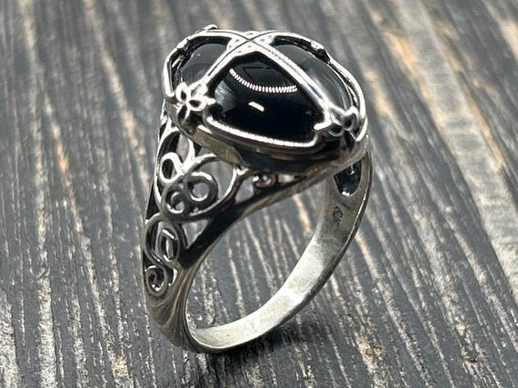Vintage Carolyn Pollack Sterling Silver Black Onyx Ring, Size 12, NOS