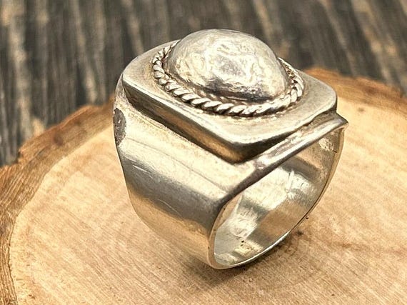 Handcrafted Sterling Silver Dome Ring, Vintage Artisan Jewelry, Boho Chic Statement Ring