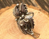 Vintage Sterling Silver Leaf Ring, Navajo Design, Size 6.5, Nature Motif Jewelry
