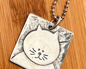 Sterling Silver Cat Pendant Necklace - 14.71 Grams, 24" Ball Chain, Signed "H"