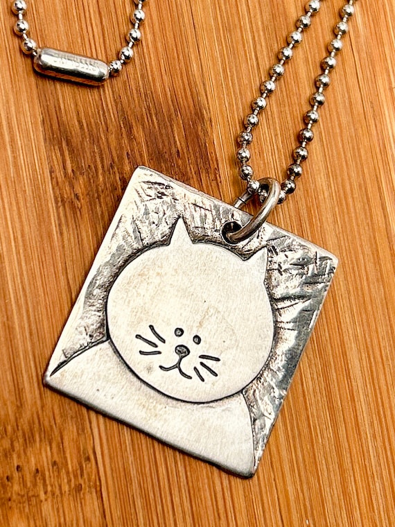Sterling Silver Cat Pendant Necklace - 14.71 Grams, 24" Ball Chain, Signed "H"