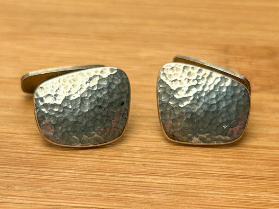 Vintage Hammered Sterling Silver Cuff Links
