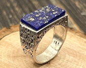 Vintage Sterling Silver Lapis Lazuli Ring, Size 9 1/4, Men's Statement Jewelry, Handcrafted 925 Silver with Natural Blue Stone