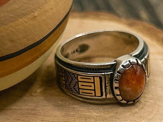 RARE NOS! Roderick Tenorio Relios Carolyn Pollack 14K Gold & Sterling Silver Sunstone Ring, Size 7 1/4