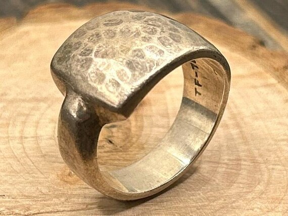 Vintage Taxco Silver Hammered Dome Ring, TF-76, Size 8, Textured Dome Ring, Mexican Silver Jewelry, 925 Sterling Silver, Statement Ring