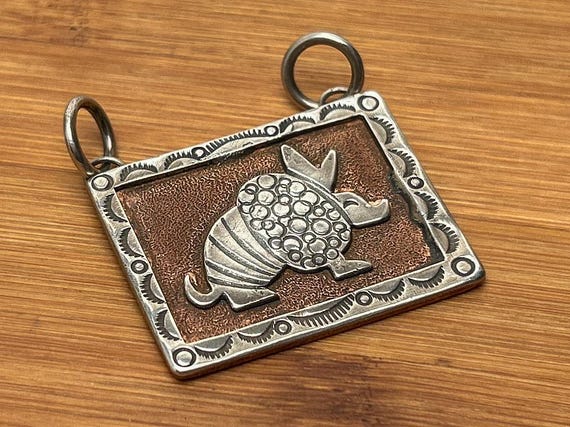 Unique Navajo Native American Armadillo Pendant in Sterling Silver and Copper – Handcrafted with Cultural Significance