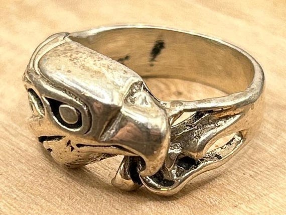 Bold Eagle Head Sterling Silver Ring - Vintage St… - image 5