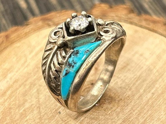 Carolyn Pollack Relios Sterling Silver Ring Size 6 | Turquoise CZ Feather Band by CW