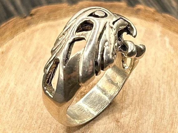 Bold Eagle Head Sterling Silver Ring - Vintage St… - image 1