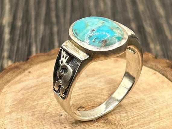 Sterling Silver Turquoise Ring Kokopelli Band Shube Manufacturing Mens Jewelry Southwestern