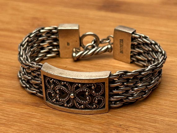 Lois Hill Sterling Silver Braided Link Bracelet Toggle Clasp, 7 1/4" Indonesia 925