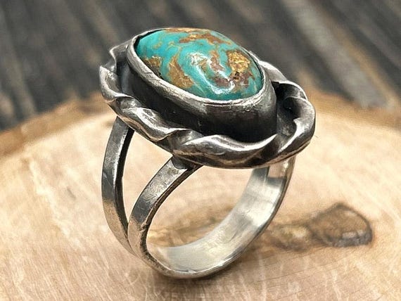Vintage Navajo Turquoise Ring, Sterling Silver, Southwestern, Boho, Size 5 3/4