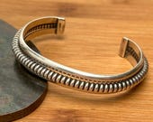 Handcrafted Sterling Silver Cuff Bracelet, 34.6g Ribbed Design | Artisan Jewelry