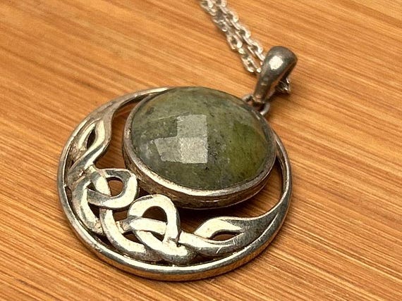 Celtic Connemara Marble Necklace - Sterling Silver Solvar Pendant