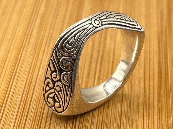 Vintage Sterling Silver Wide Band Ring, Ornate Art Deco Style, Size 8.25, Men's or Women's Statement Ring
