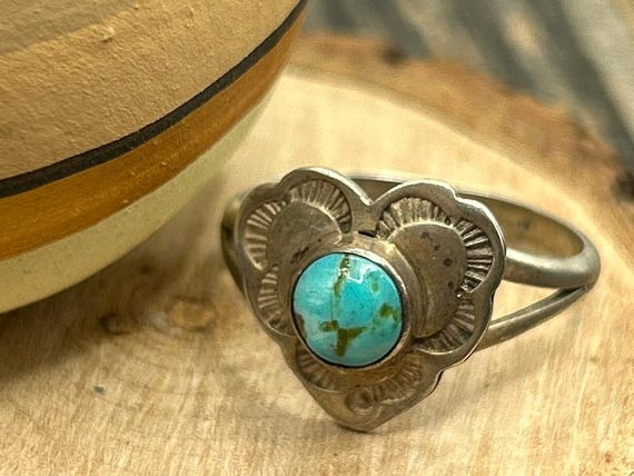 Southwestern Sterling Turquoise Ring, Heart-Shaped Sterling Ring, Teme Sterling Jewelry