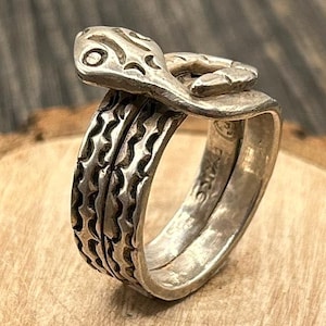 Vintage Bypass Snake Ring, Taxco Sterling Silver Serpent Jewelry 