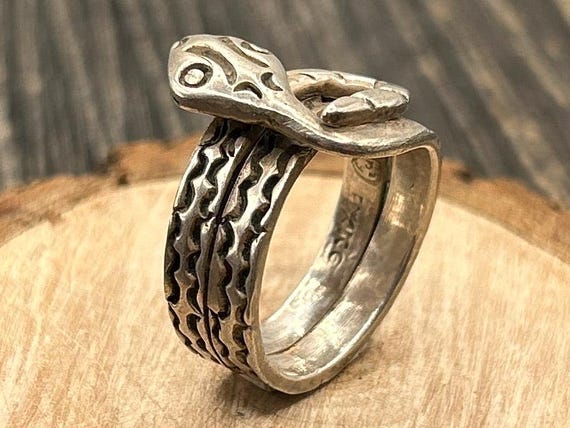 Vintage Bypass Snake Ring, Taxco Sterling Silver Serpent Jewelry