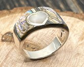Vintage Abalone Heart Ring, Sterling Silver, Size 8 3/4, Perfect Valentine's Day Gift