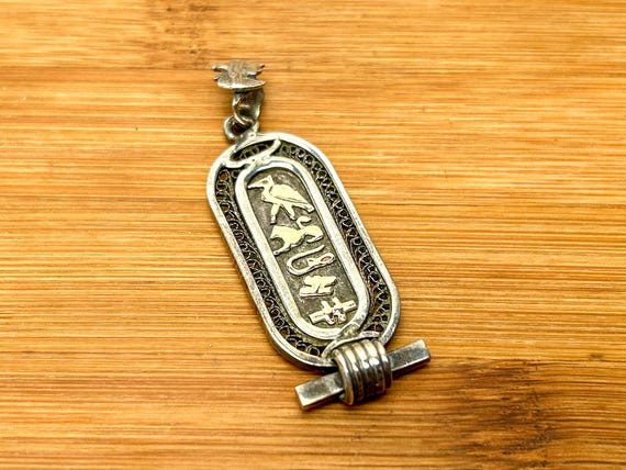 Vintage Sterling Silver Egyptian Hieroglyphic Pendant
