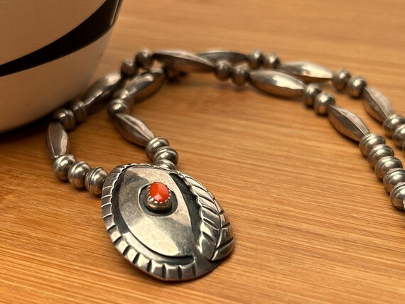 Navajo Mary B. Smith Sterling Silver & Coral Necklace, 16", 23.6g