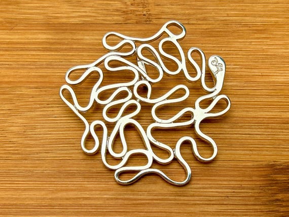 Modernist Sterling Silver Swirl Pendant, Mexico 925, Abstract Organic Design, Signed Artist