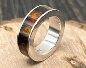 Vintage Amber Inlay Sterling Silver Band Ring, Size 7 1/4, Baltic Amber Jewelry, Handmade Silver Ring