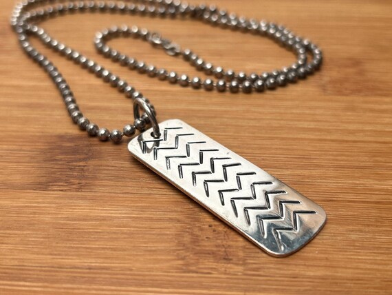 Vintage Taxco Sterling Silver Chevron Pendant on Solid Ball Chain 