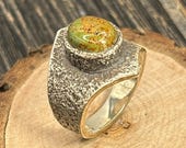 Vintage Southwest Sterling Silver Turquoise Ring Men's Size 11.5 Navajo Style Textured Band