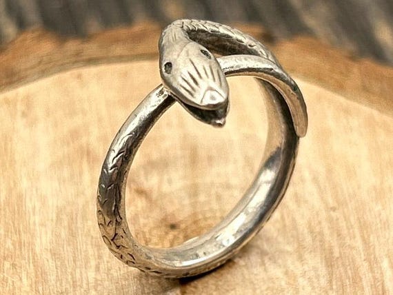 Vintage Silver Serpent Ring with Hallmarks | Victorian Style Snake Jewelry for Eternal Love | Adjustable | Antique Inspired Ouroboros Ring