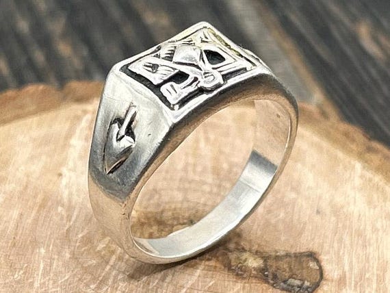Vintage Sterling Silver Masonic Ring, Size 10, 925, Freemason Symbol